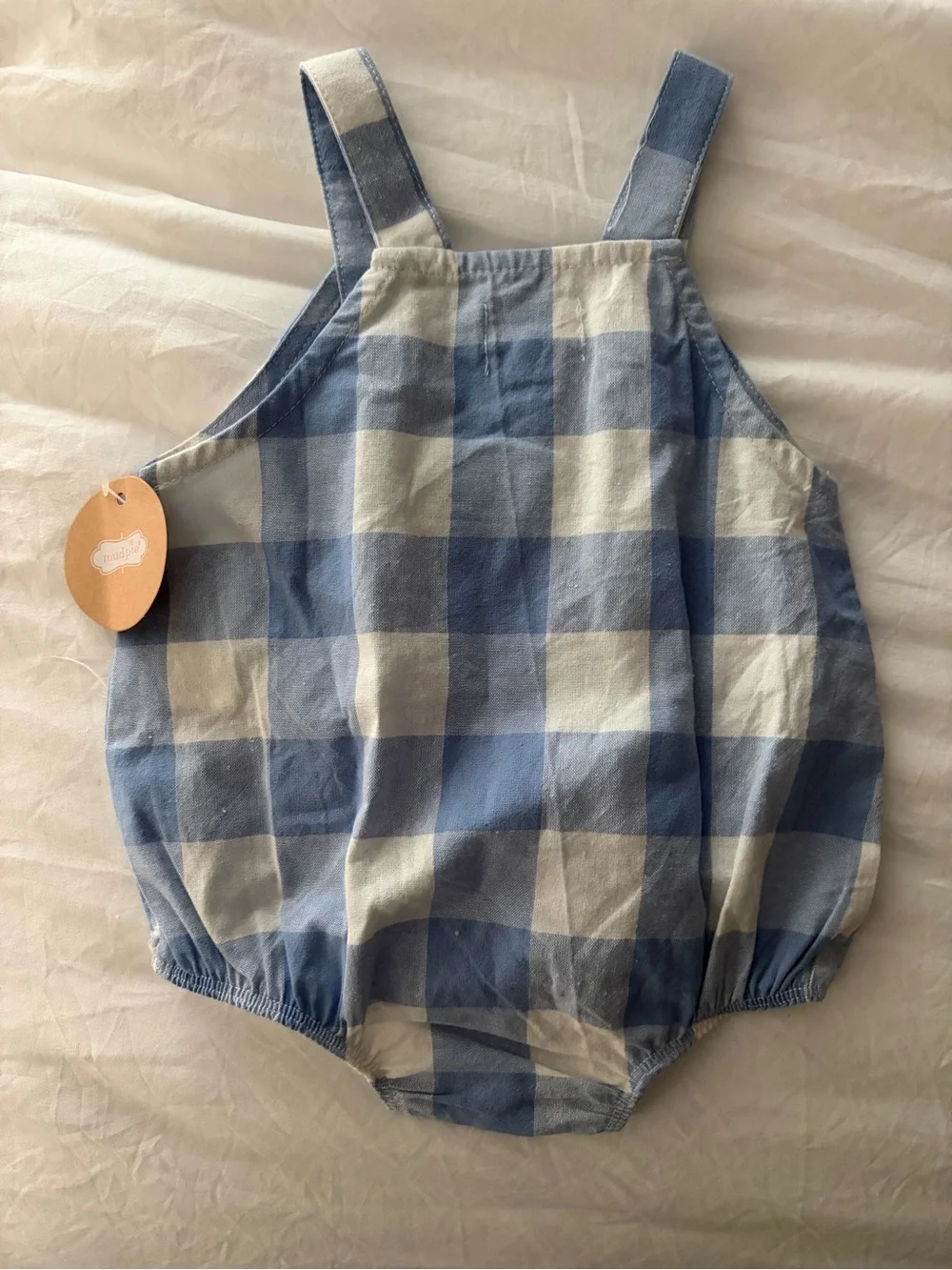 Mud Pie Blue and White Gingham Baby Romper